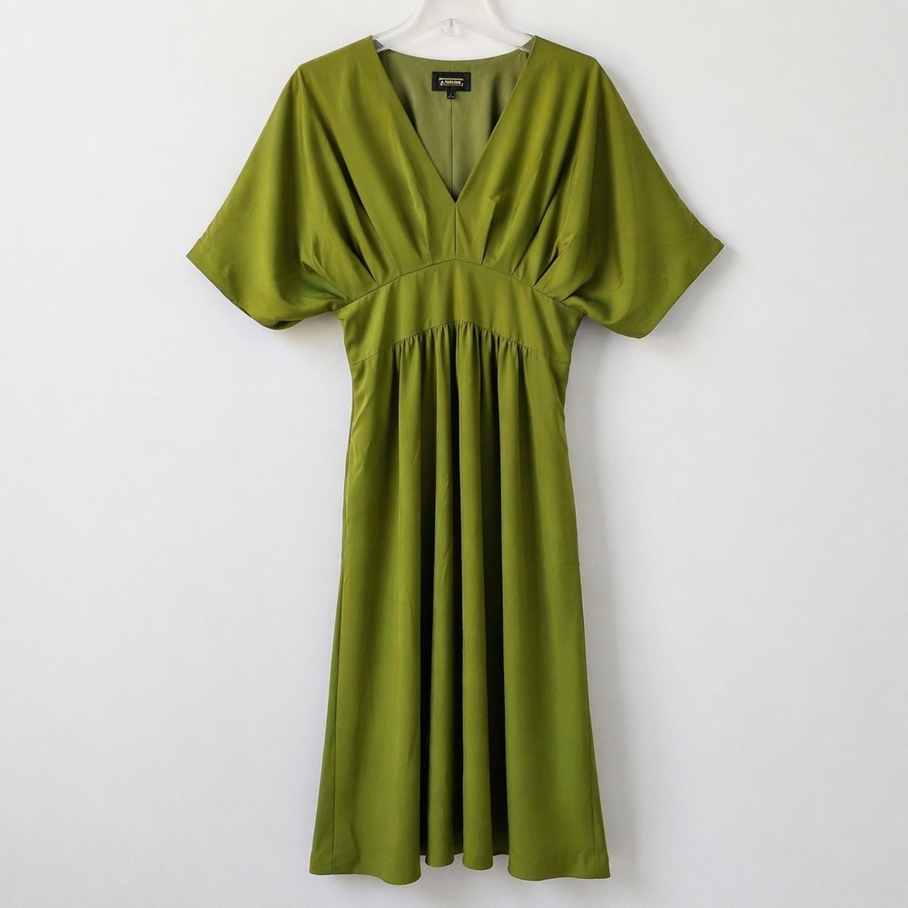 Alexia Admor Midi Dress 6 Olive Green Empire Waist Dolman Sleeve Minimalist Chic